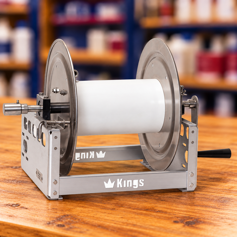 Kings 12-inch Manual Aluminum Hose Reel with Stainless Manifold