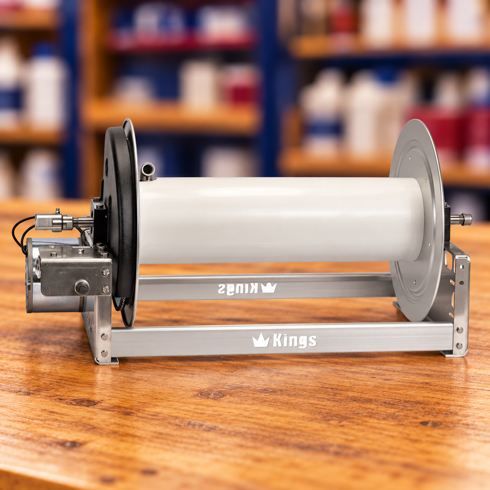 Kings 18-inch Electric Aluminum Hose Reel with Stainless Manifold